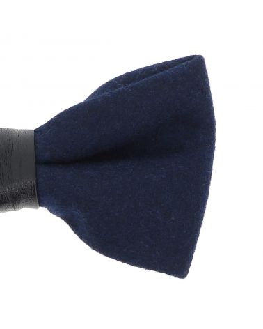 Noeud Papillon Laine Bleu marine et Simili cuir