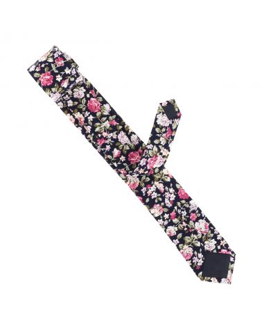 Cravate Fleurs Bleu marine, Rose et Blanche