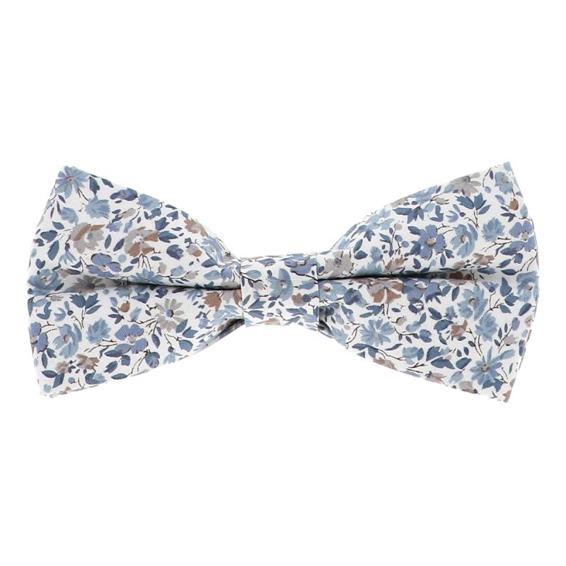 Noeud Papillon Fleuri Mariage Couleur Bleu Beige en coton