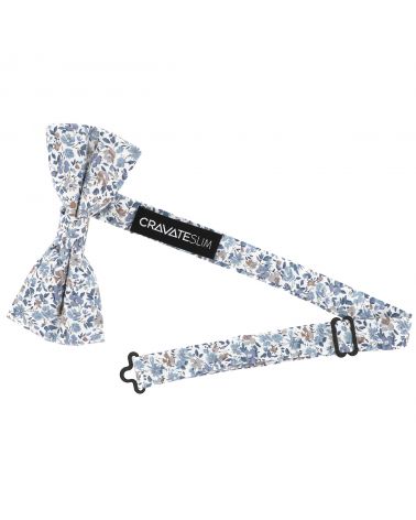 Noeud papillon fleuri Liberty - Tissu bleu élégant