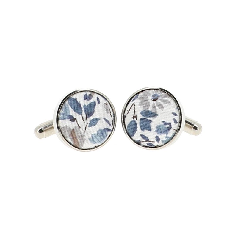 Boutons de manchette coton fleuri bleu