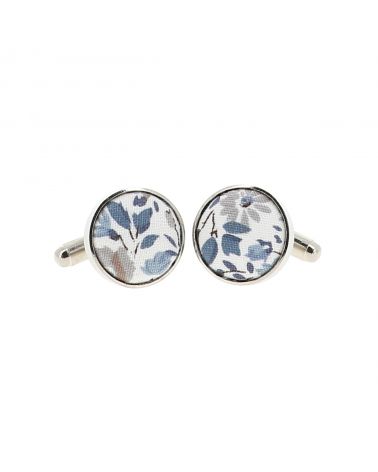 Boutons de manchette coton fleuri bleu