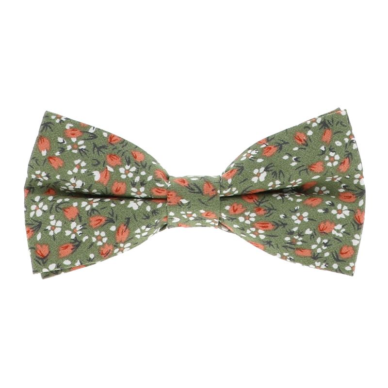 Noeud papillon homme fleuri vert et corail
