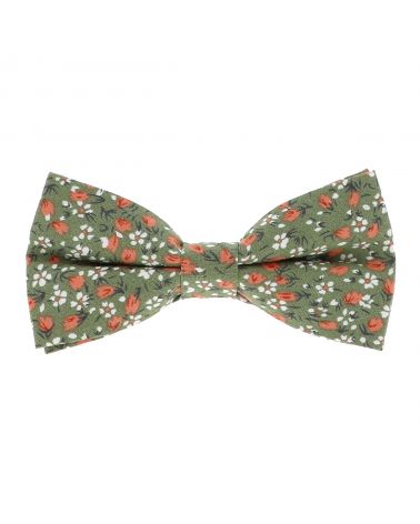 Noeud papillon homme fleuri vert et corail