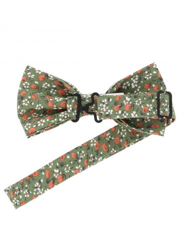 Noeud papillon floral coton vert corail mariage