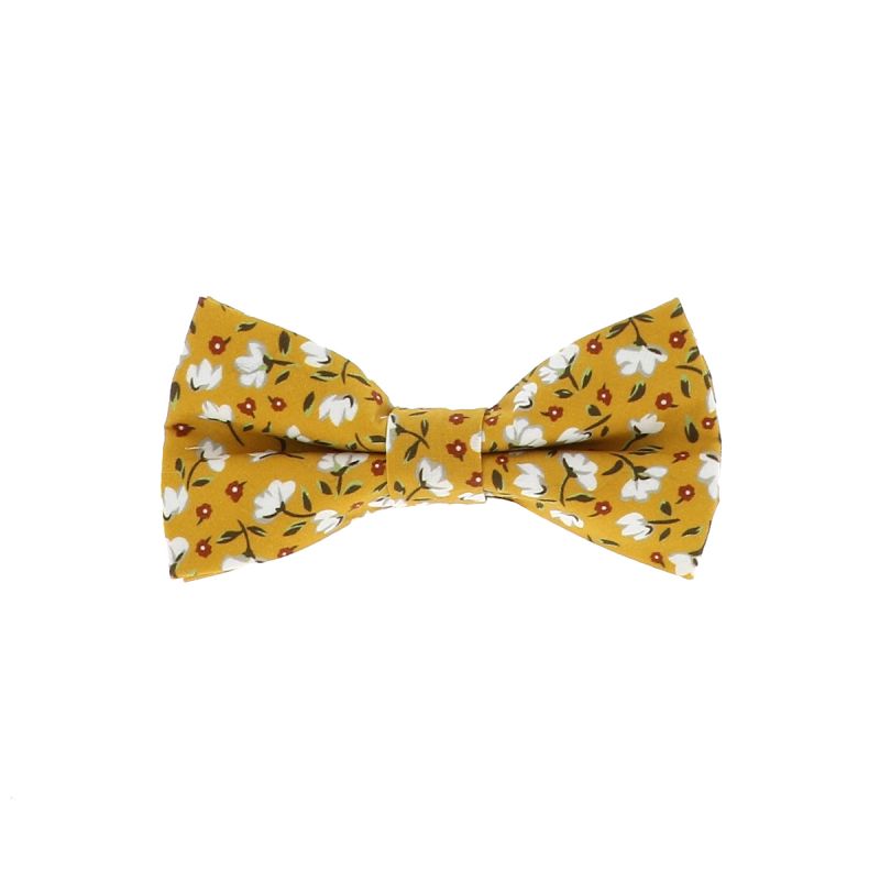Noeud papillon enfant coton fleuri jaune et blanc