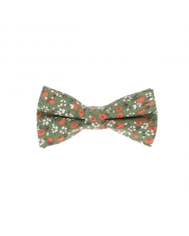 Noeud papillon enfant fleuri vert coton cérémonie