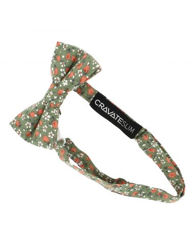 Noeud papillon coton vert à fleurs enfant