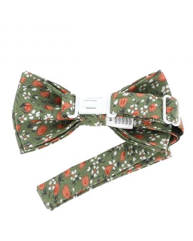 Noeud papillon champêtre enfant vert coton fleuri