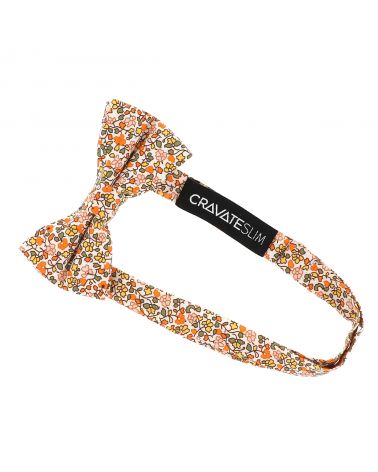 Noeud papillon garçon cérémonie fleurs orange coton