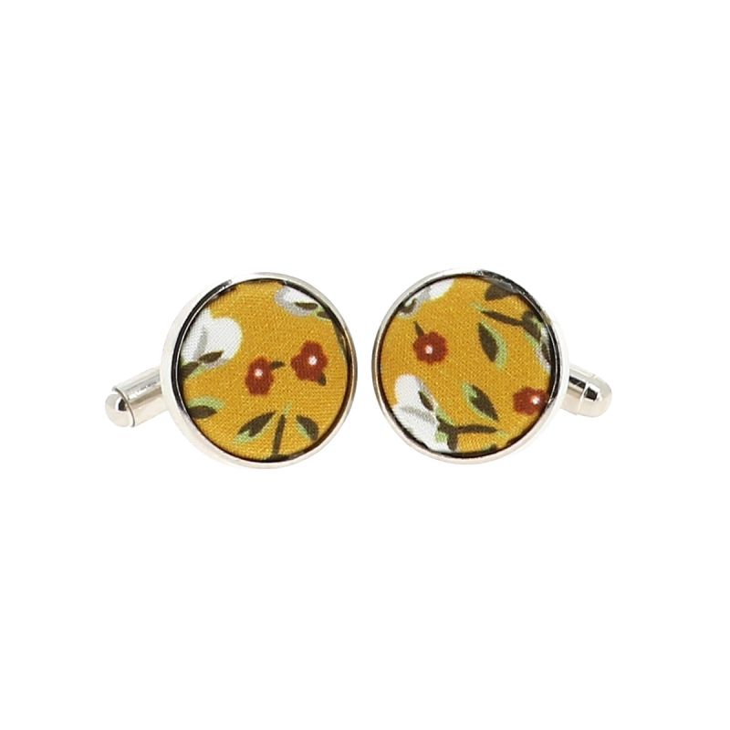 Bouton de manchette liberty jaune en coton pour homme
