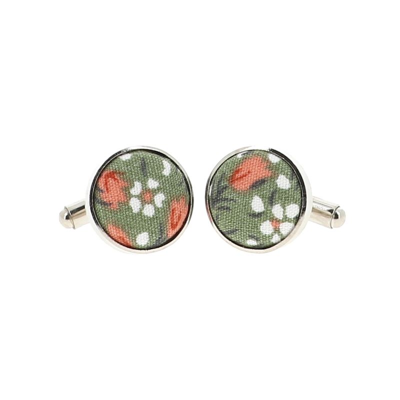 Bouton de manchette liberty vert et corail