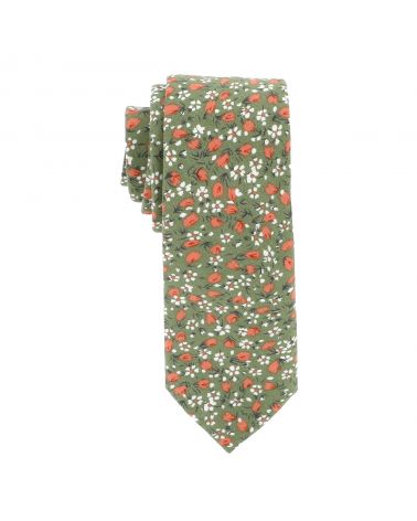 Cravate liberty verte corail mariage