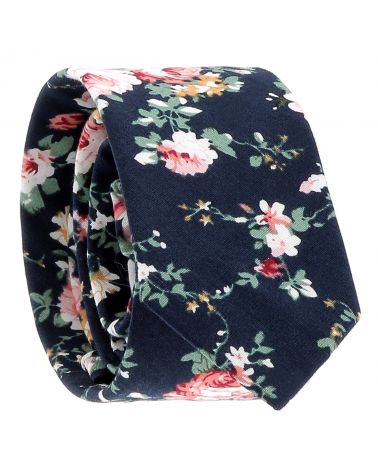 Cravate Fleurs Bleu marine