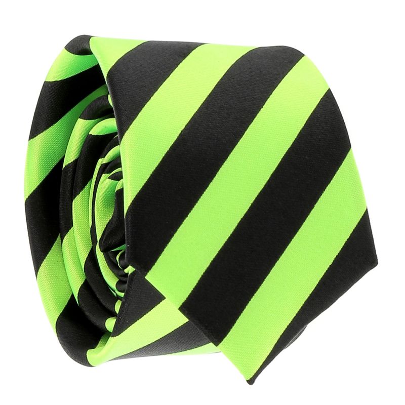 Cravate Rayures Larges Vert Fluo et Noire