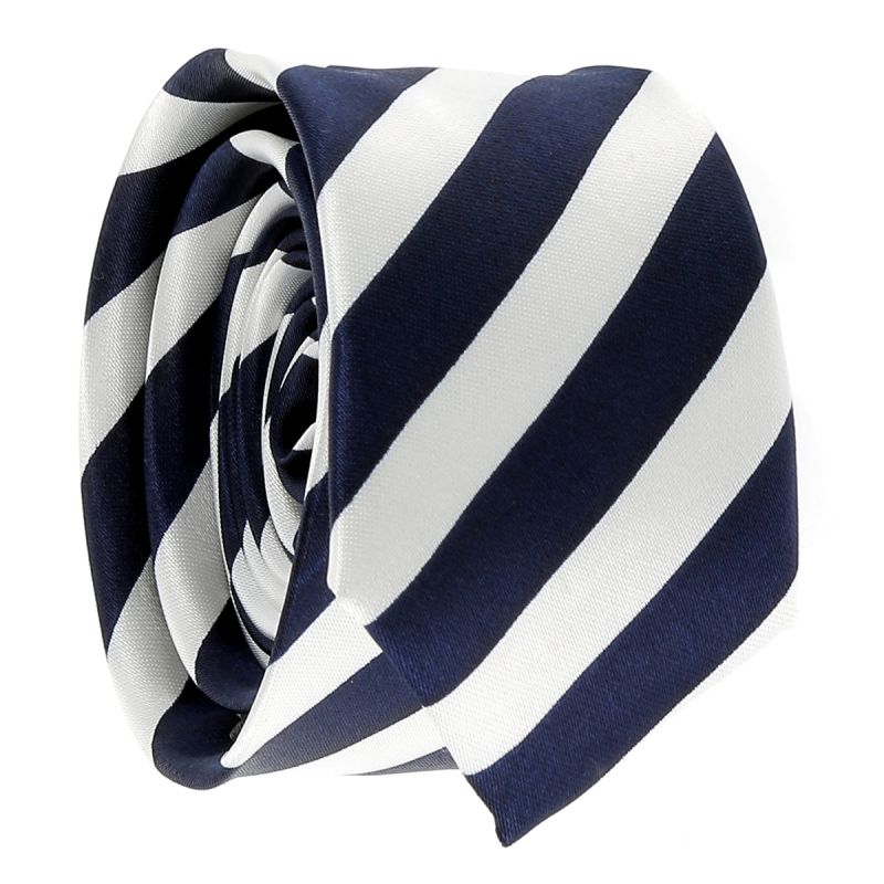 Cravate Rayures Larges Bleu marine et Blanche