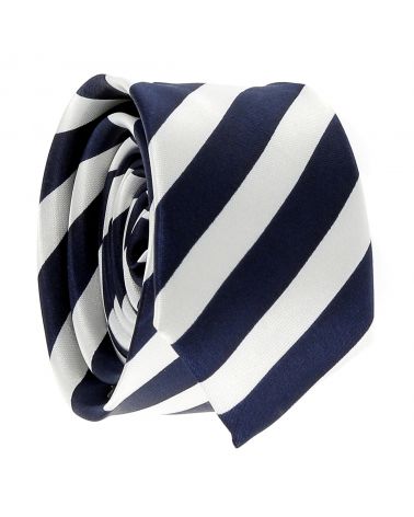 Cravate Rayures Larges Bleu marine et Blanche