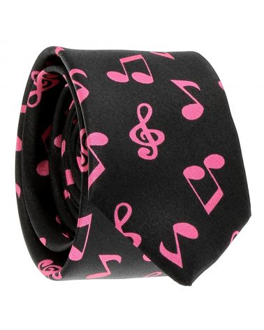 Cravate Note de Musique Noire et Rose