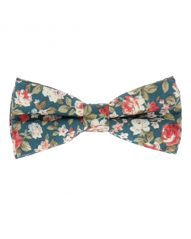 Noeud Papillon Fleuri Bleu canard et Rose Tendance Bohème