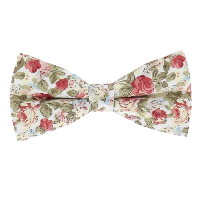 Noeud Papillon Fleuri Blanc et Rose Tendance Bohème