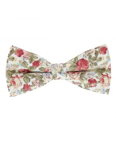 Noeud Papillon Fleuri Blanc et Rose Tendance Bohème