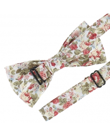 Noeud Papillon Homme Mariage Champêtre à Fleurs Blanc et Rose