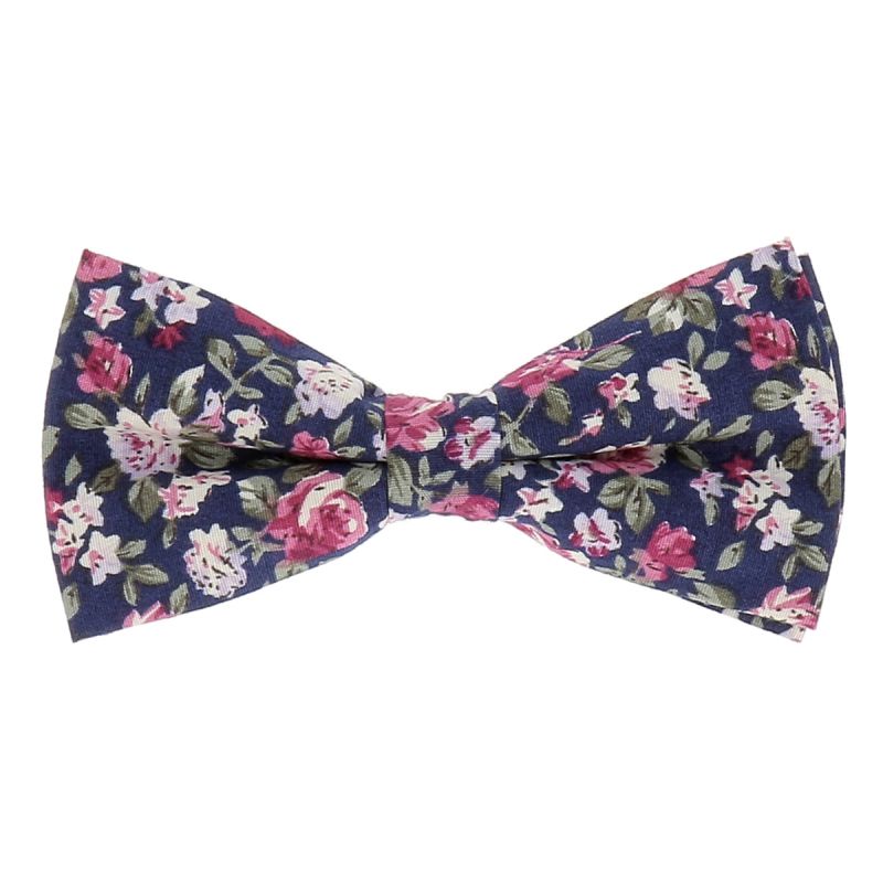 Noeud Papillon Fleuri Bohème Chic Bleu marine Rose et Blanc