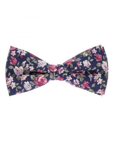 Noeud Papillon Fleuri Bohème Chic Bleu marine Rose et Blanc