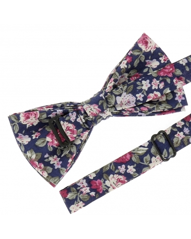 Noeud Papillon Homme Mariage Champêtre à Fleurs Navy Rose et Blanc