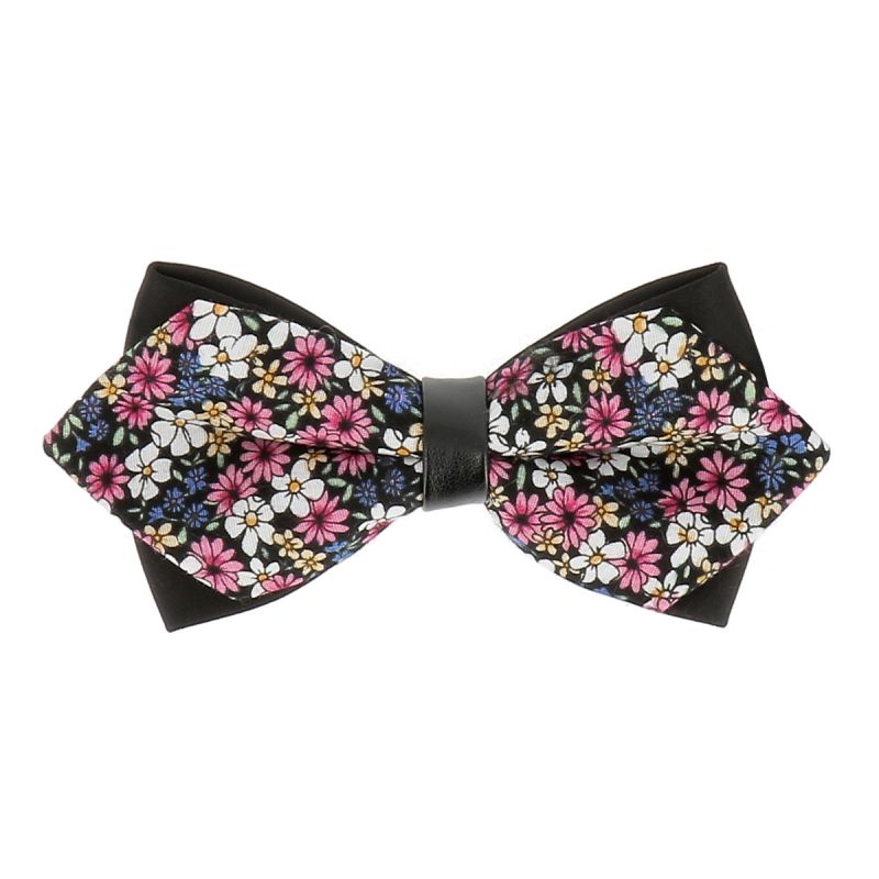 Noeud Papillon Homme Pointu Motif Liberty Noir et Rose Look Bohème